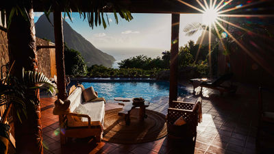 The private pool and deck at one of the 37 rooms at the newly renovated Ladera resort on St. Lucia.