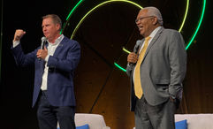 Sandals Resorts International executive chairman Adam Stewart, left, and Gary Sadler, executive vice president of sales and industry relations at Unique Vacations, at CruiseWorld.