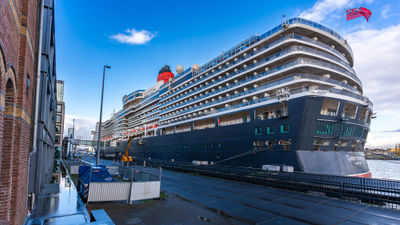 Cunard's Queen Victoria docked in Amsterdam.