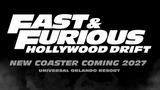 Teaser art for Fast & Furious: Hollywood Drift, an outdoor coaster coming to Universal Studios Florida in 2027.