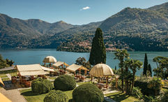 The restaurant and Italian garden at Passalacqua, a 24-room villa overlooking Lake Como.