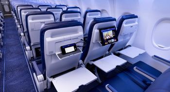 Southwest Airlines' new cabin features power at every seat and seatback holders for personal electronic devices.