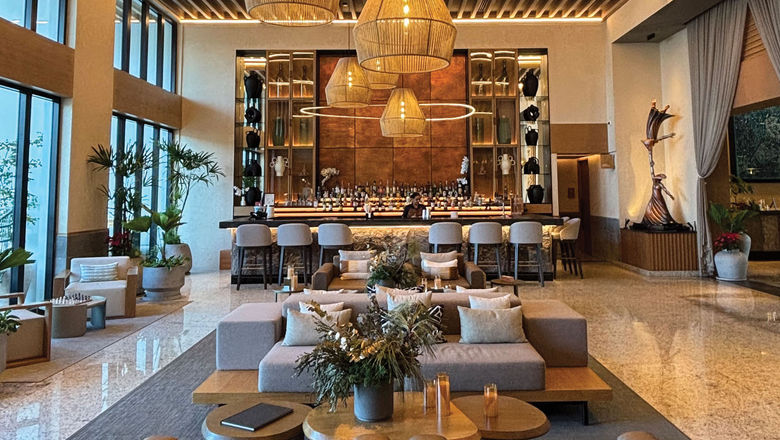 The  lobby at Unico 20º 105º is where guests are greeted by their private butlers.