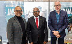 Attending a media event in New York on Dec. 18 were (from left) Donovan White, Jamaica Tourist Board; Jamaica tourism minister Edmund Bartlett; and Philip Rose, Jamaica Tourist Board.